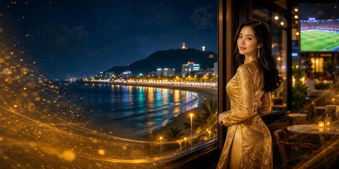 Người dùng tại Vũng Tàu xem xét điều khoản dịch vụ trực tuyến với trang phục áo dài